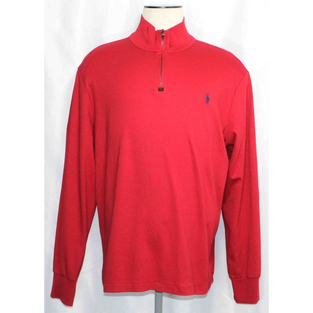 Polo Ralph‎ Lauren Red 1/4 Zip Cotton Pullover Long Sleeve Shirt Mens Size XXL